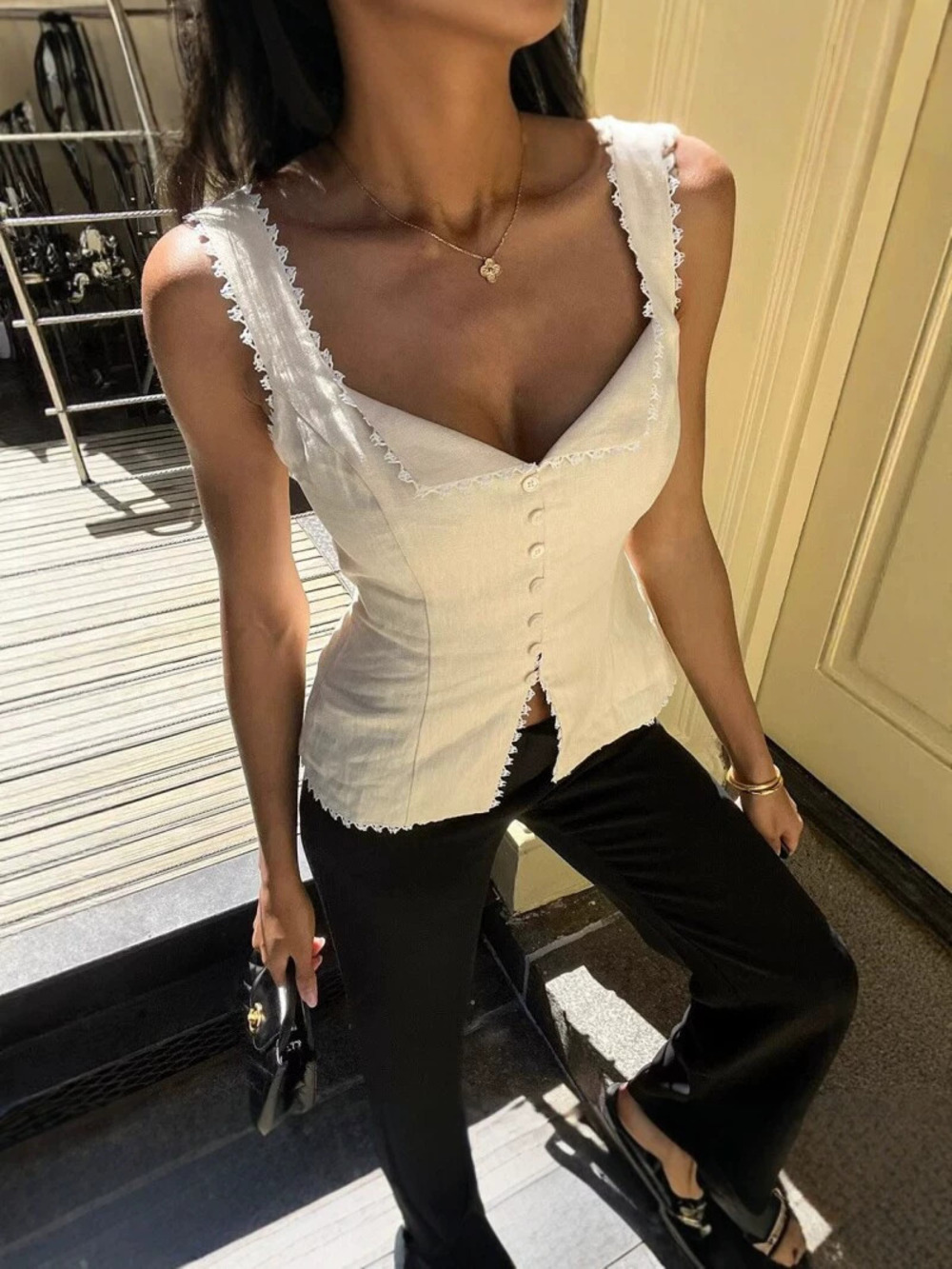 Zara Lace Up Plunge Top Summer Y2K Asymmetric Hem Camisole